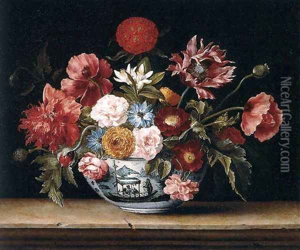 Chinese Bowl with Flowers Oil Painting - Jacques Linard