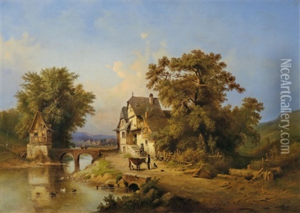 Altmarkische Dorflandschaft Oil Painting - Carl (Johann Heinrich) Kruger