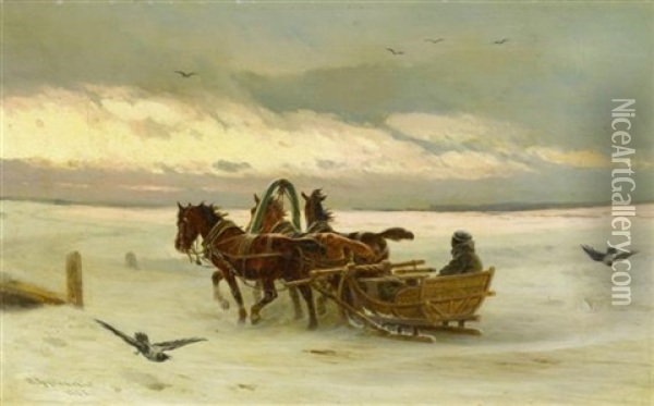 Pferdeschlitten Im Schnee Oil Painting - Petr Nikolaevich Gruzinsky