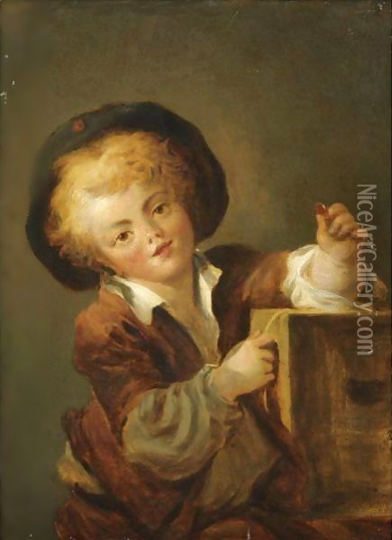 A Little Boy With A Curiosity, Said To Be A Portrait Of The Artist's Son Alexandre-Evariste (1780-1850) Oil Painting - Jean-Honore Fragonard