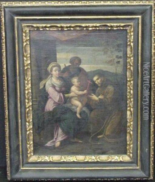 Holy Family With Saint Francis Of Assisi Oil Painting - Raphael (Raffaello Sanzio of Urbino)