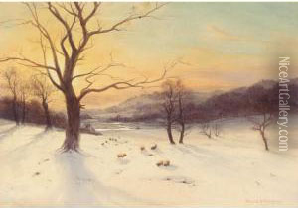 Sheep In The Snow At Dusk Oil Painting - Edward Horace Thompson