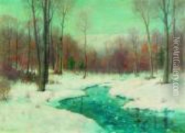 A Wintry Woodland Oil Painting - Joseph H. Greenwood