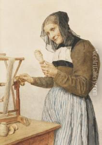 Old Woman With Spindle Oil Painting - Albert Anker