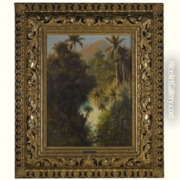 A Rainforest Interior Oil Painting - Albert Berg