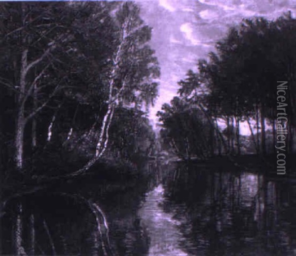 Reflections On A Gentle Stream Oil Painting - Olaf Viggo Peter Langer