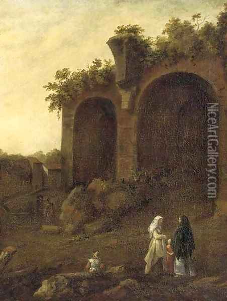Figures conversing before classical ruins Oil Painting - Bartholomeus Breenbergh