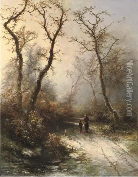 In The Forest In Winter Oil Painting - Pieter Lodewijk Francisco Kluyver