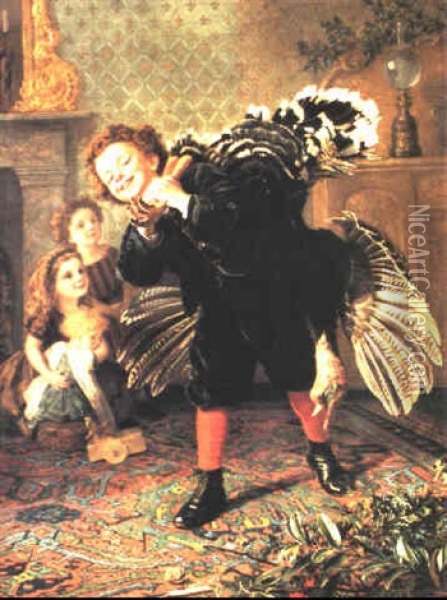 Christmas Time - Here's The Gobbler! Oil Painting - Sophie Anderson