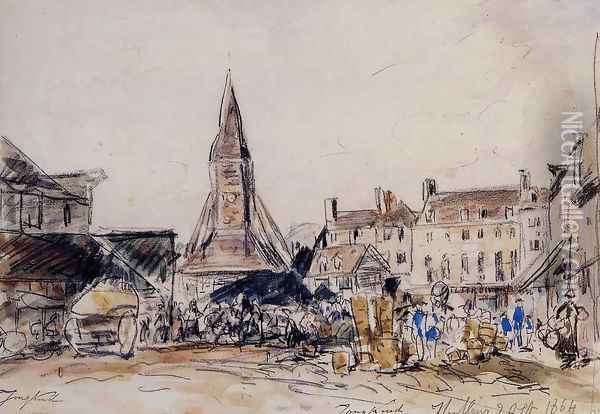 Honfleur, Market Place Oil Painting - Johan Barthold Jongkind
