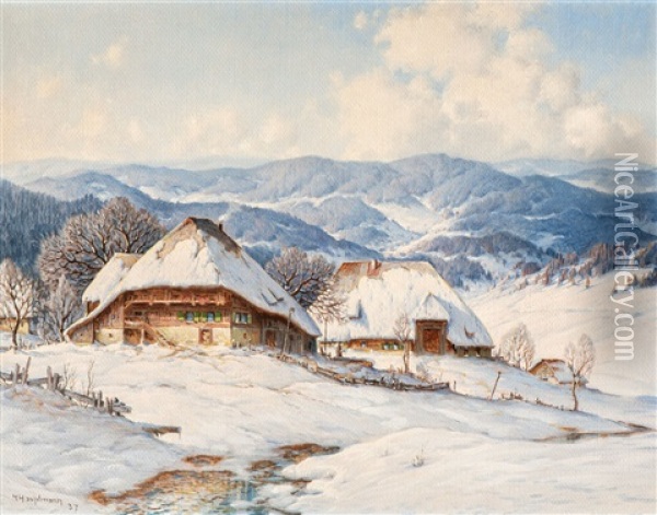 First Snowmelt In The Black Forest Oil Painting - Karl Hauptmann