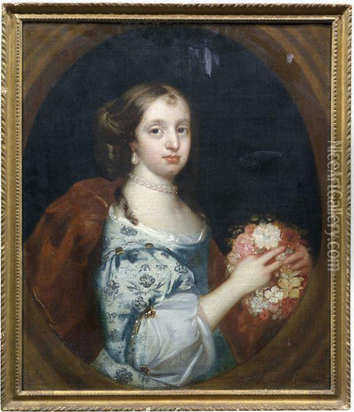 Bildnis Einer Jungen Damen Mit Perlenkette Und Einem Blumenkranz In Den Handen Oil Painting - Sir Godfrey Kneller