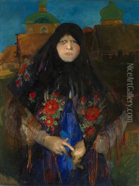 Portrait Of A Prosperous Peasant Woman Oil Painting - Filip Malyavin