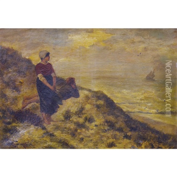 Waiting By The Sea Oil Painting - Constantin Meunier