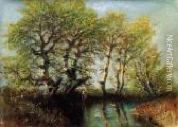 Riverside Lit By Afternoon Sunlight Oil Painting - Laszlo Mednyanszky