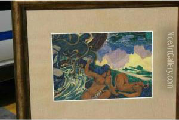 Les Deux Tahitiennes Oil Painting - Octave Morillot