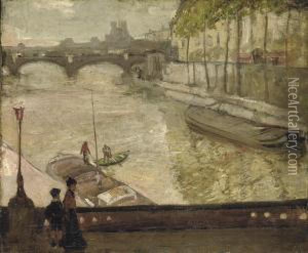 On The Seine, Paris Oil Painting - Alexander Jamieson