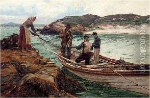 Landing The Catch Oil Painting - William Henry Bartlett