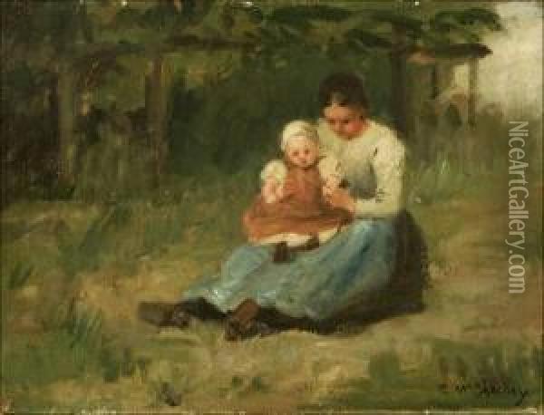 Mother Holding Baby In Landscape Oil Painting - Clara Taggart Mcchesney