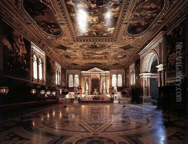 View of the Sala Superiore Oil Painting - Jacopo Tintoretto (Robusti)