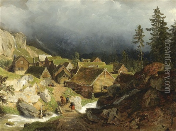 Dorf Im Gebirge Oil Painting - Andreas Achenbach