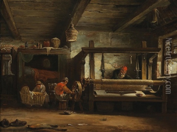 In The Workshop Of A Weaver Oil Painting - Cornelis Gerritsz Decker