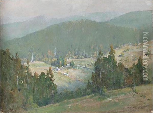 Settlement In A Valley Oil Painting - Charles F. Mudie