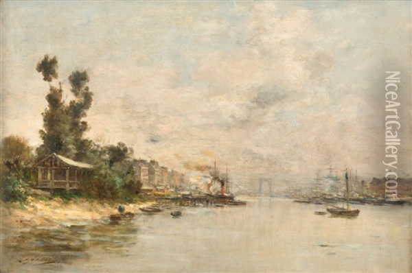 Blick Auf Den Hafen Von Honfleur Oil Painting - Charles Lapostolet