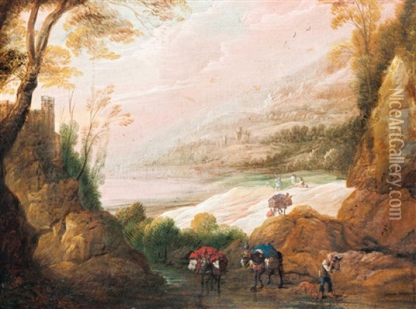 Landscape With Wanderers Oil Painting - Jan van der Vinne the Elder