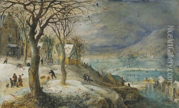 A Winter Landscape Oil Painting - Joos de Momper the Younger