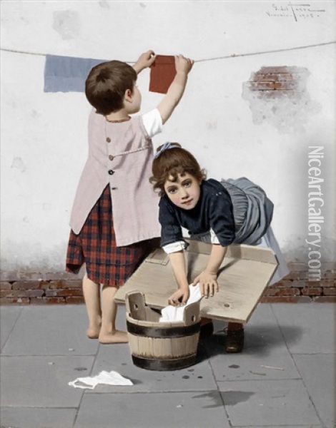 Little Helpers Oil Painting - Giulio Del Torre