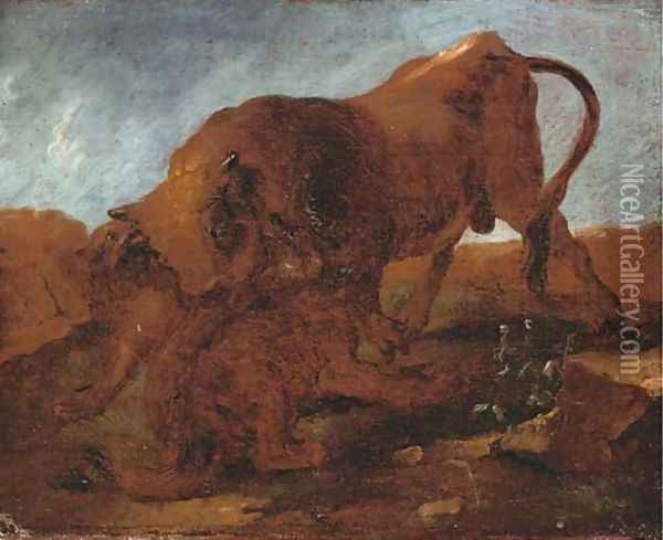 Wolves attacking a bull Oil Painting - Francesco Londonio