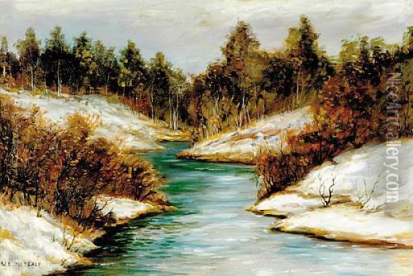 Snow Covered Riverbank Oil Painting - Willard Leroy Metcalf