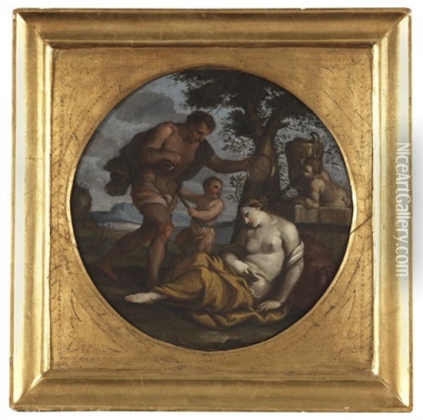 Mythologische Szene In Arkadischer Landschaft Oil Painting - Giulio Carpioni