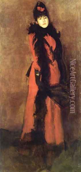 Red and Black: the Fan Oil Painting - James Abbott McNeill Whistler