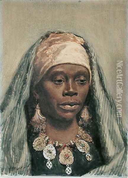 Head of a North African Woman Oil Painting - Nazzareno Cipriani