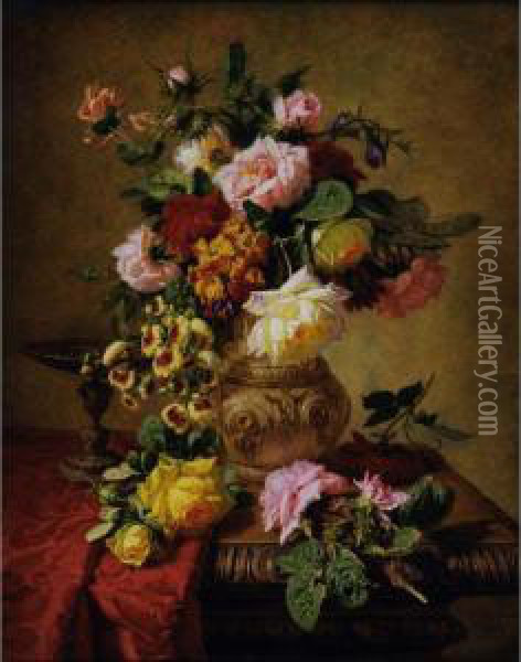 Still Life With Roses Oil Painting - Simon Saint-Jean