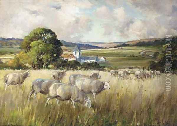 Sheep grazing Oil Painting - Henry Morley