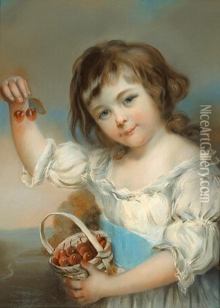 A Girl With A Basket Of Cherries Oil Painting - John Raphael Smith