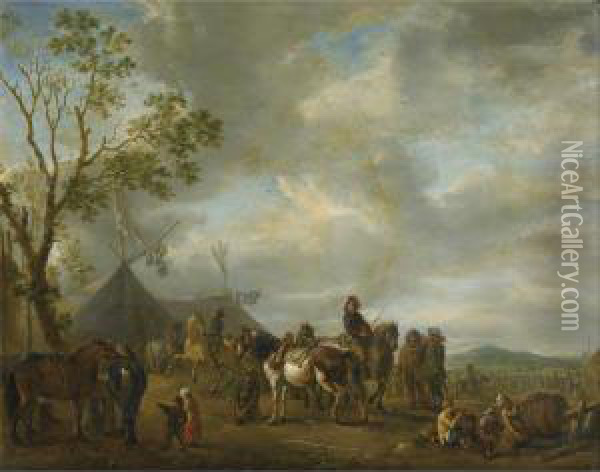 Scene De Campement Militaire Oil Painting - Carel van Falens or Valens
