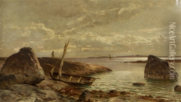 On The Shore Cliffs Oil Painting - Magnus Hjalmar Munsterhjelm