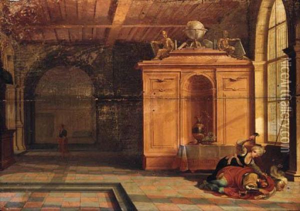 The Interior Of A Palace With Jael Slaying Sisera Oil Painting - Hendrick van, the Younger Steenwyck