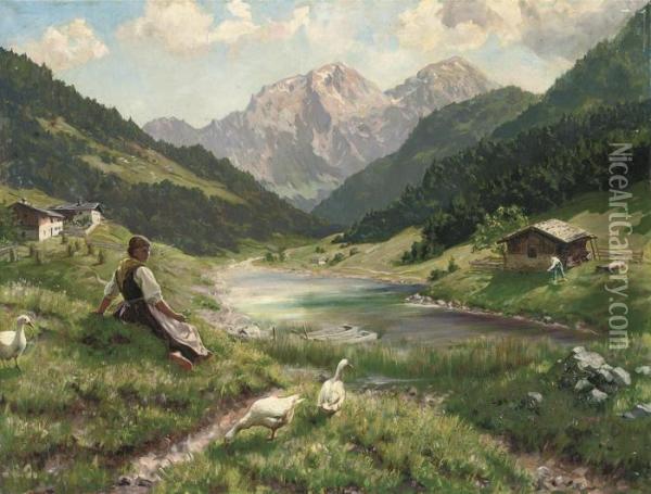 Summer In The Alps Oil Painting - Emil Rau
