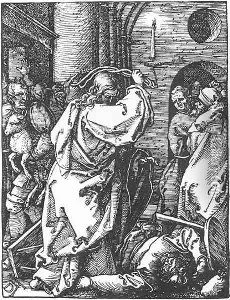 Small Passion, 07. Christ Driving the Merchants from the Temple Oil Painting - Albrecht Durer