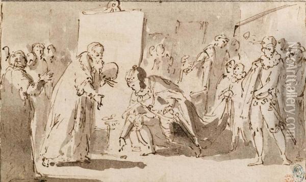 Carlo V Raccoglie Il Pennello Atiziano Oil Painting - Guiseppe Piattoli