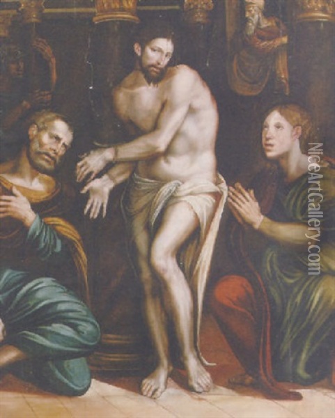 Christ At The Column With Saints John The Evangelist And Peter Oil Painting - Vicente Masip