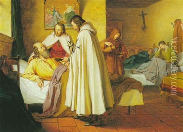 The Knights Of The Order Of St. John Administering To The   Sick Oil Painting - Leander Russ