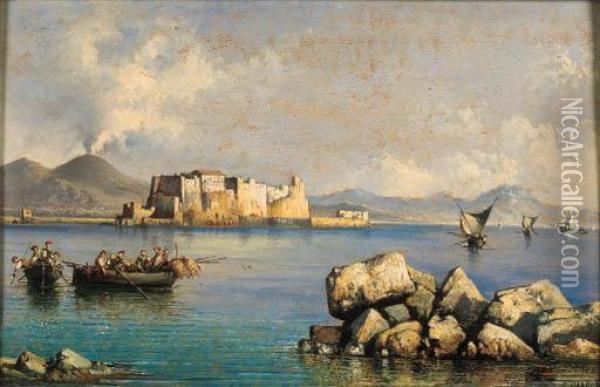 Napoli, Pescatori E Barche Nei Pressi Di Castel Dell'ovo Oil Painting - Consalvo Carelli
