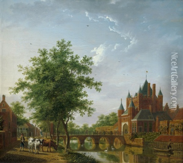 Das Amsterdamer Stadttor (amsterdamse Poort) In Oil Painting - Isaac Ouwater