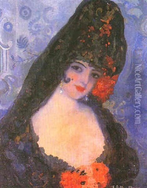 Mujer Espanola Con Mantilla Oil Painting - Federico Beltran Masses